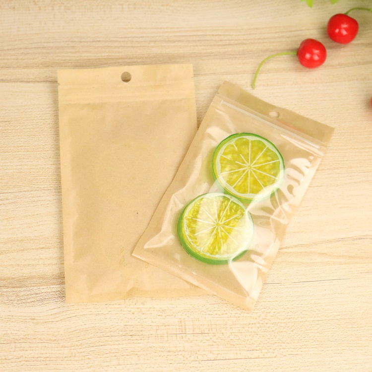 ถุงคราฟท์ซิปล็อค ตั้งไม่ได้ (ก้นแบน) - หน้าใสหลังคราฟท์