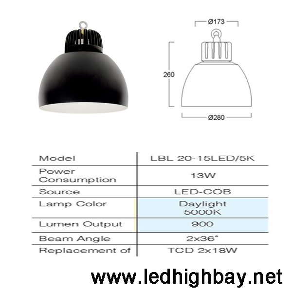 โคมโลว์เบย์ LED L&E 13w (แสงขาว)