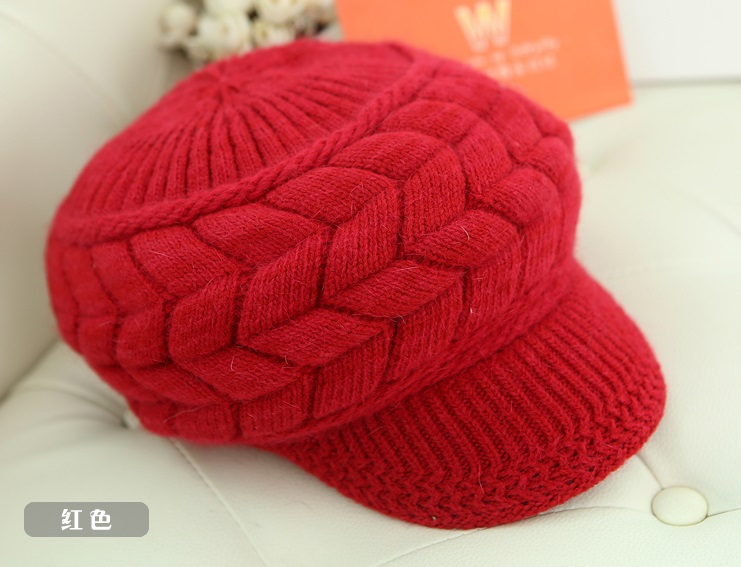 พร้อมส่ง - หมวกไหมพรม HT124 (สีแดง)