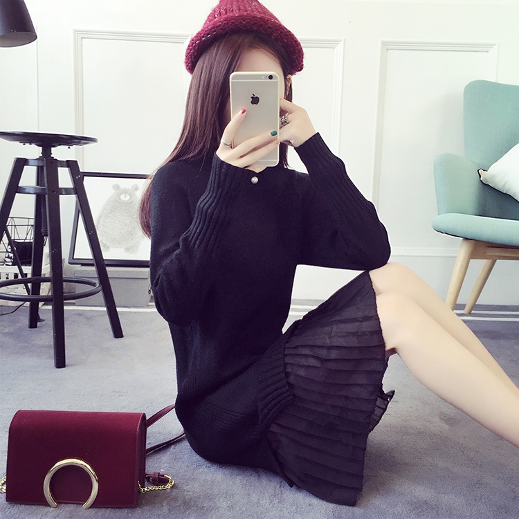 พร้อมส่ง - เดรสไหมพรม DT512 (สีดำ)
