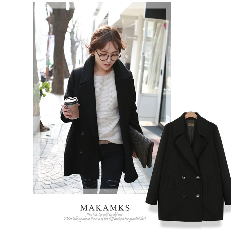 พร้อมส่ง - เสื้อโค้ทผ้าวูลกันหนาว CT131 (สีดำ)