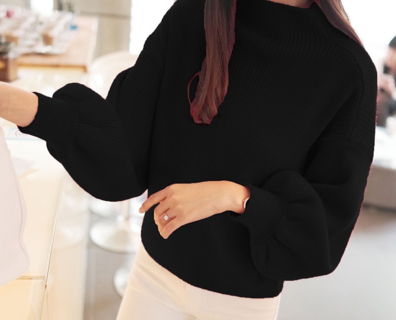 พร้อมส่ง - เสื้อไหมพรมแฟชั่น ST141 (สีดำ)