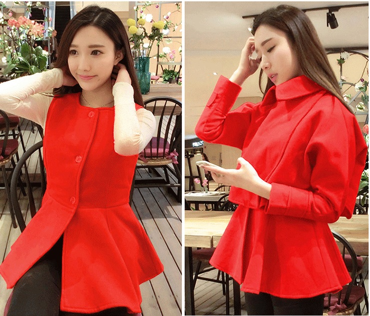 พรีออเดอร์ - เสื้อโค้ทผ้าวูลกันหนาว Pre - CT686 (สีแดง)