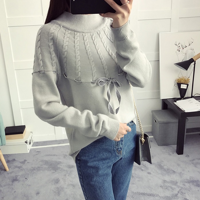 พรีออเดอร์ - เสื้อไหมพรมแขนยาวมีโบว์ผูกน่ารักๆ Pre- ST746 (สีเทา)