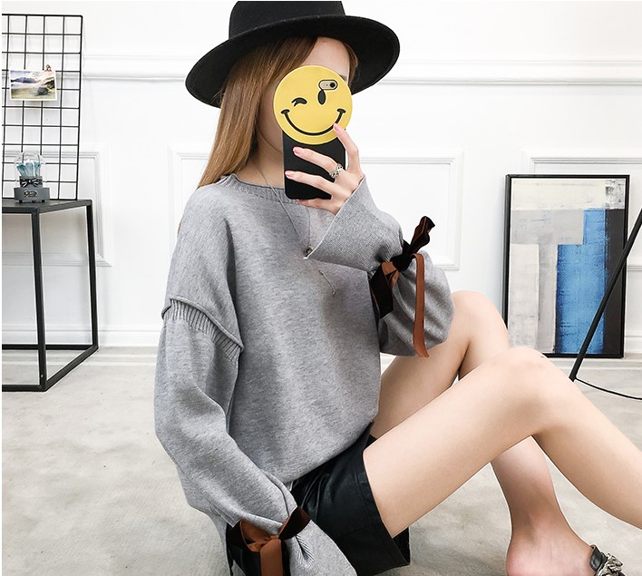 พร้อมส่ง - เสื้อไหมพรมแขนยาว ST191 (สีเทา)