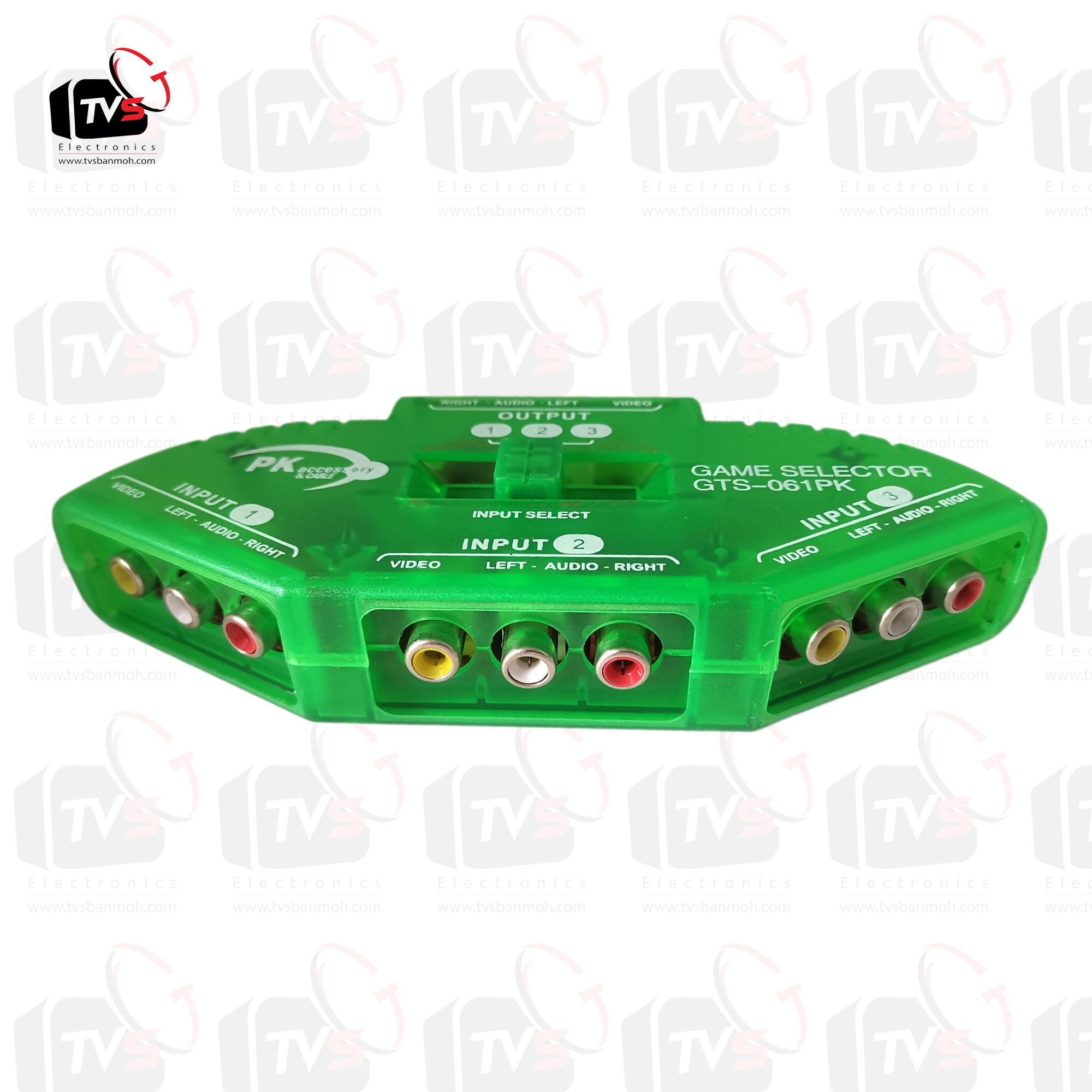 PK ตัวแยก AV เข้า3 ออก1 AV Selector 3ways พร้อมสาย AV 1 เส้น (เข้า 3 ออก 3) คละสี