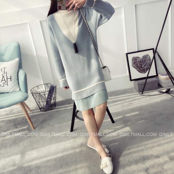 พรีออเดอร์ - เดรสไหมพรม Pre - DT115 (สีฟ้า)