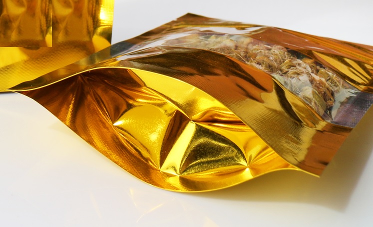 ถุงฟอยล์ซิปล็อคตั้งได้ - ฟอยล์สีทอง หน้าต่างสี่เหลี่ยมใส (เมทัลไลท์)