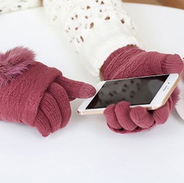 พร้อมส่ง - ถุงมือไหมพรม GT262 (สีน้ำตาล)