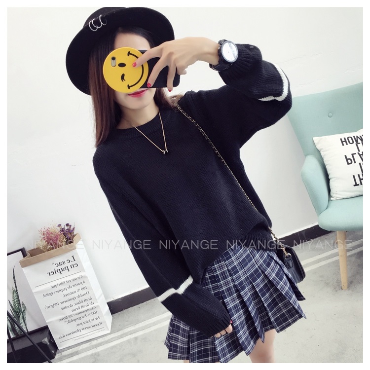 พรีออเดอร์ - เสื้อไหมพรมแฟชั่นแขนยาว Pre - ST780 (สีดำ)
