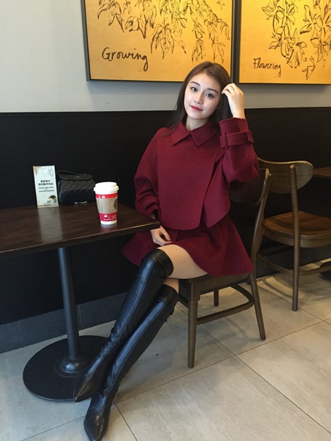 พรีออเดอร์ - เสื้อโค้ทผ้าวูลกันหนาว Pre - CT688 (สีแดงไวน์)