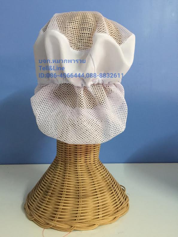 หมวกคลุมผมตาข่ายบน เสริมเน็ตท้ายทอย หมวกแม่ครัว หมวกโรงงาน หมวกคลุมผมเสริมเน็ต มีทั้งผ้าโซล่อนและผ้าโทเร
