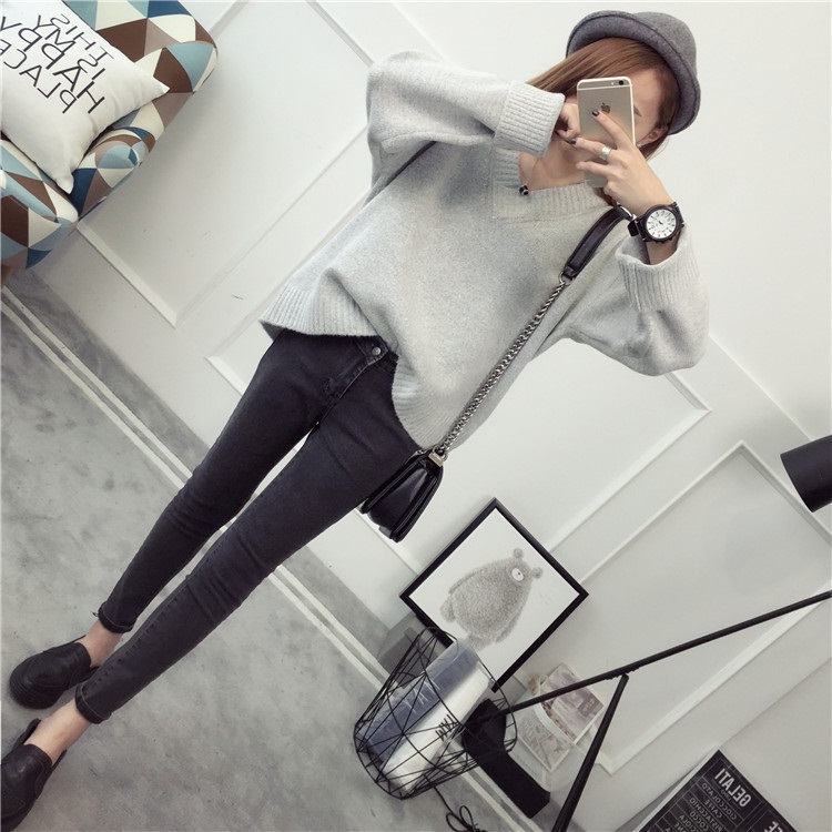 พรีออเดอร์ - เสื้อไหมพรมแฟชั่นแขนยาว Pre - ST776 (สีเทาอ่อน)