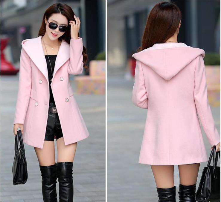 พรีออเดอร์ - เสื้อโค้ทผ้าวูลกันหนาว Pre - CT714 (สีชมพู)