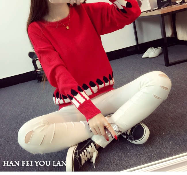 พร้อมส่ง - เสื้อไหมพรมแฟชั่น ST120 (สีแดง)