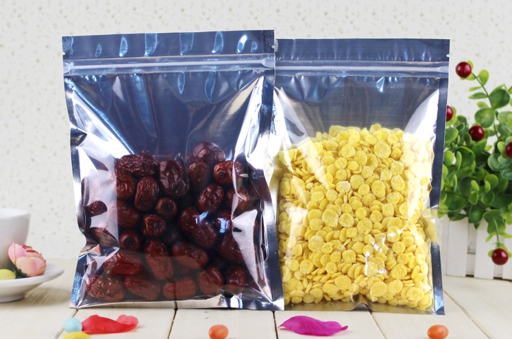 ถุงฟอยล์ซิปล็อคตั้งไม่ได้ (ก้นแบน) - หน้าใส หลังฟอยล์ (เมทัลไลท์)