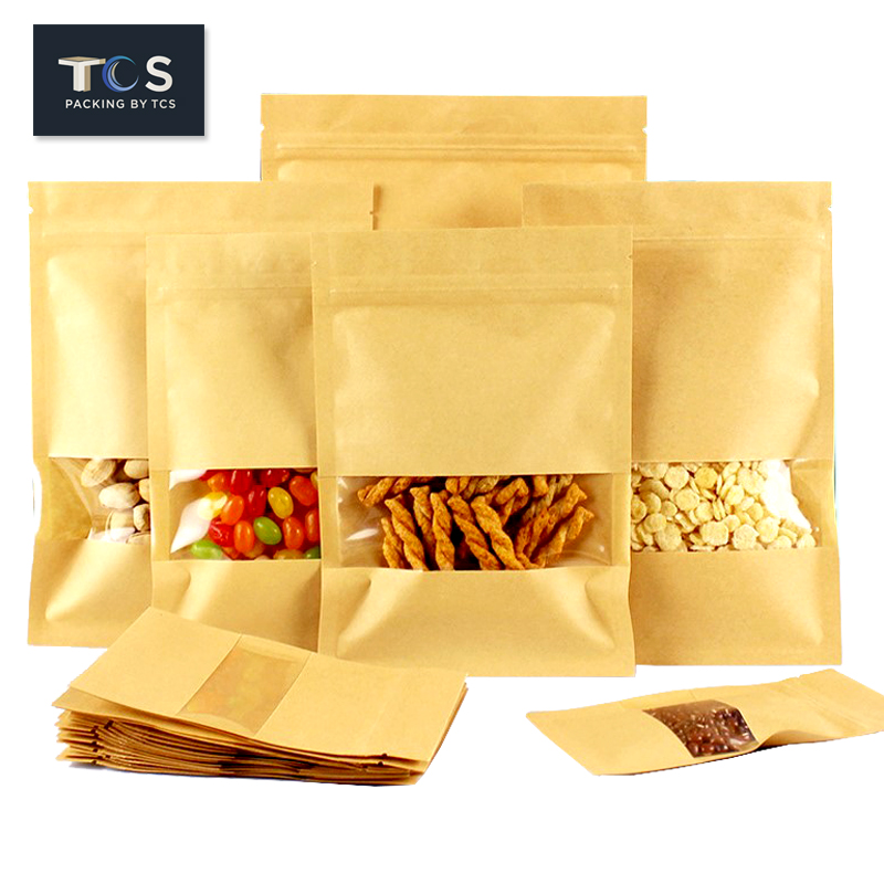 ถุงคราฟท์ซิปล็อคตั้งไม่ได้ (ก้นแบน) - เปิดช่องหน้าต่างสี่เหลี่ยมใส