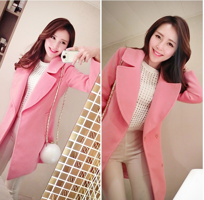 พรีออเดอร์ - เสื้อโค้ทผ้าวูลกันหนาว Pre - CT658 (สีชมพู)