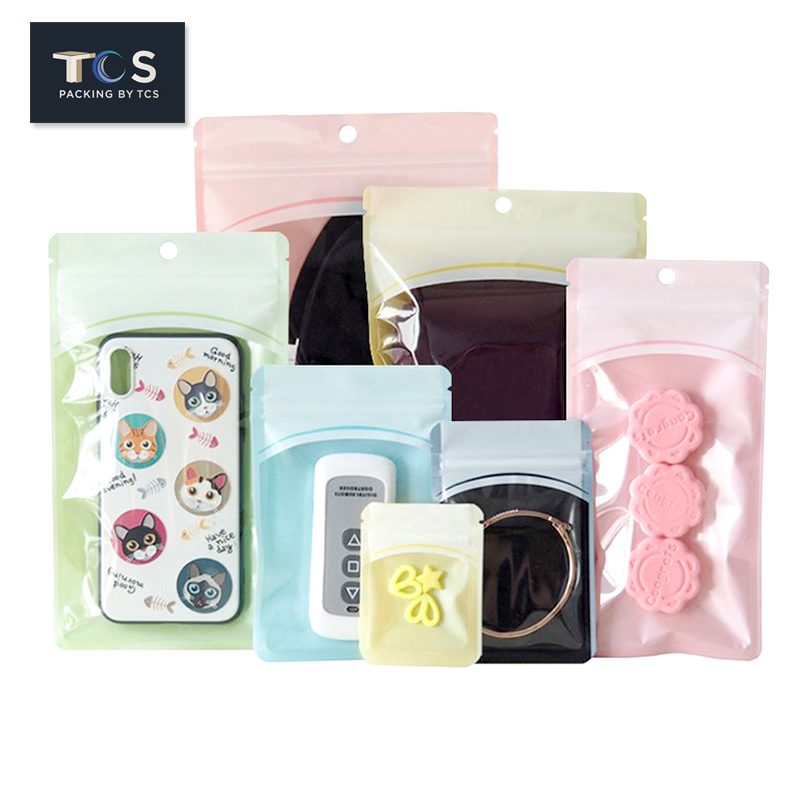 ถุงซิปแบน หน้าใส หลังพลาสติกสี