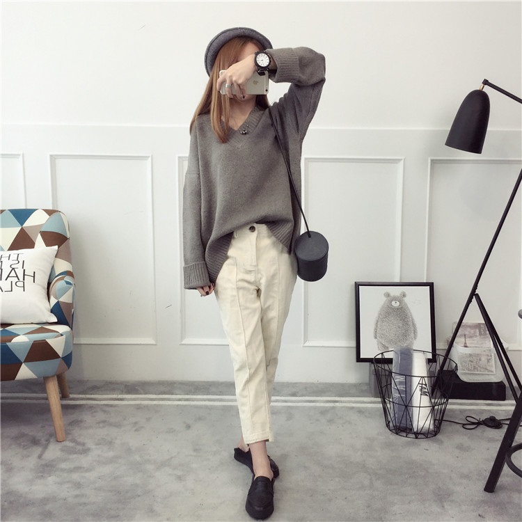 พรีออเดอร์ - เสื้อไหมพรมแฟชั่นแขนยาว Pre - ST775 (สีเทาเข้ม)