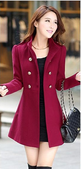 พรีออเดอร์ - เสื้อโค้ทผ้าวูลกันหนาว Pre - CT663 (สีแดงไวน์)