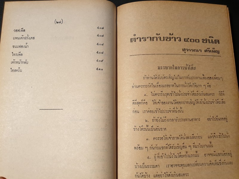 ตำรา กับข้าวไทย ฝรั่ง 400 ชนิด โดย สุวรรณา ศรีเพ็ญ ปกเเข็ง 440 หน้า ปี 2518