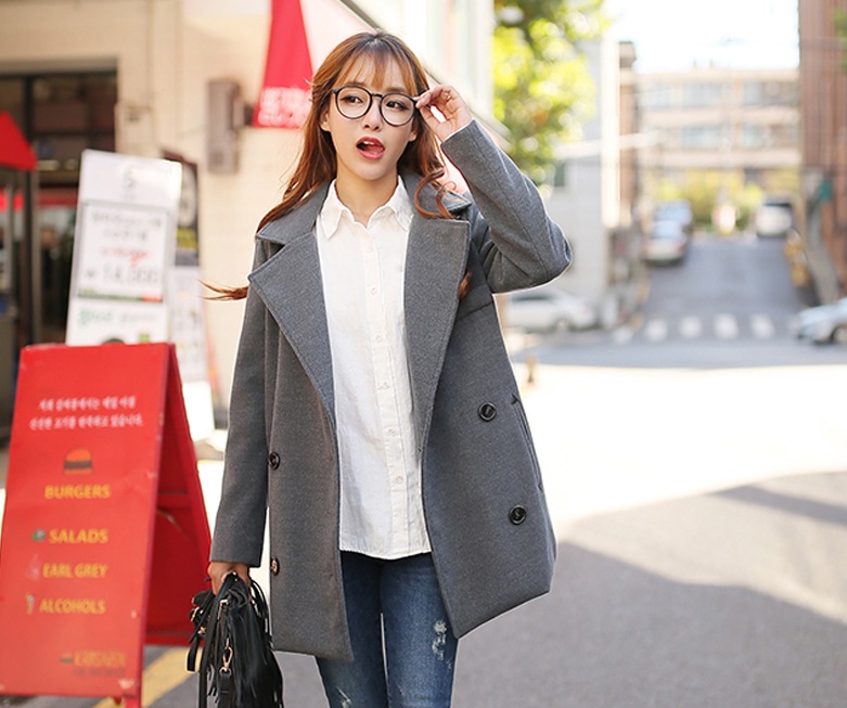 พรีออเดอร์ - เสื้อโค้ทผ้าวูลกันหนาว Pre - CT630 (สีเทา)