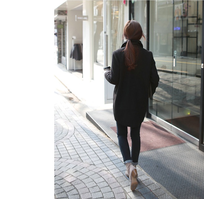 พร้อมส่ง - เสื้อโค้ทผ้าวูลกันหนาว CT131 (สีดำ)