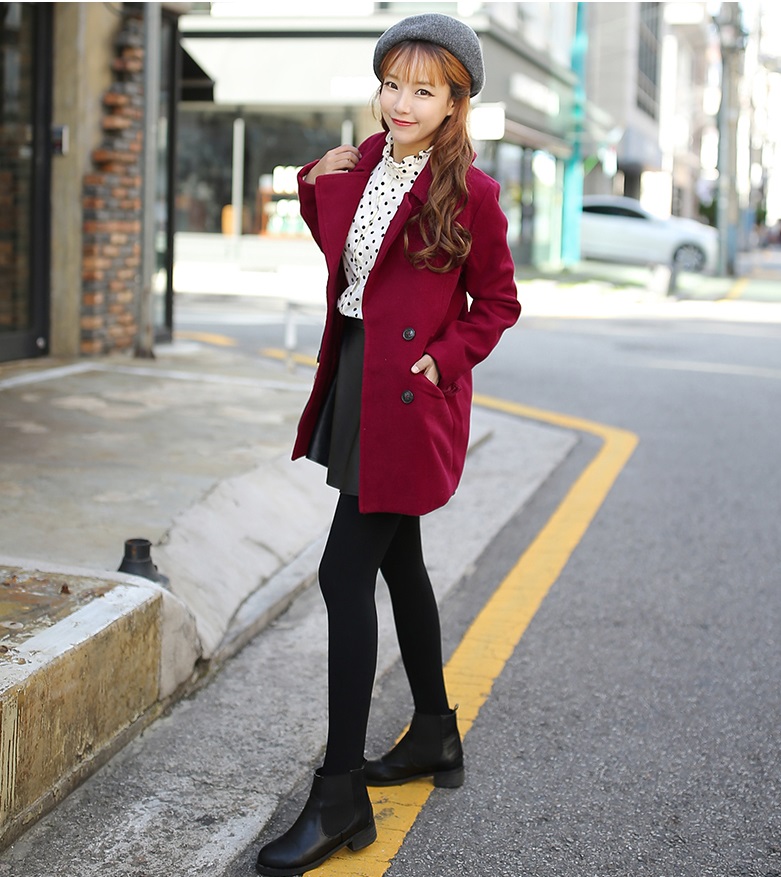 พร้อมส่ง - เสื้อโค้ทผ้าวูลกันหนาว CT116 (สีแดง)