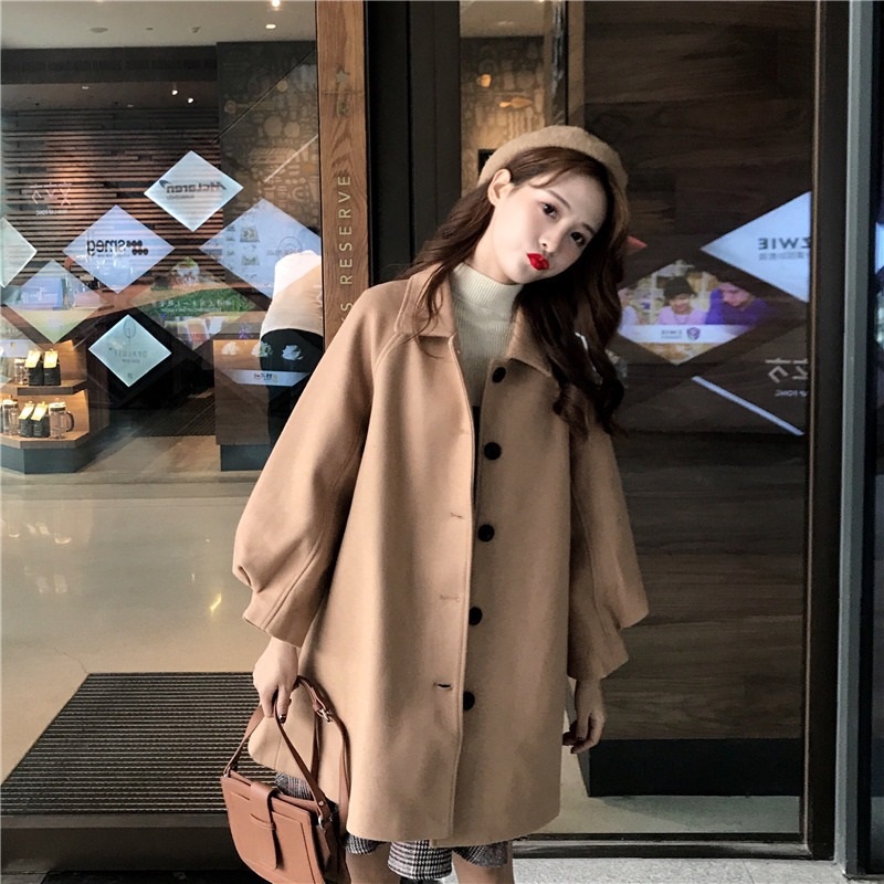 พร้อมส่ง - เสื้อโค้ทผ้าวูลทรงหลวมสไตล์เกาหลี CT230 (สีน้ำตาล)