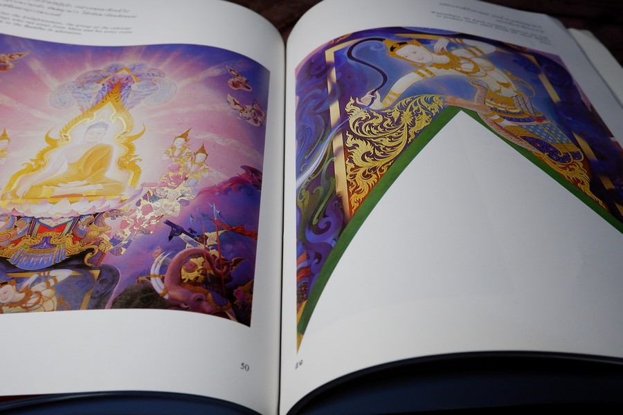 ภาพจิตรกรรมฝาผนัง วัดพุทธปทีป โดย อ.เฉลิมชัย โฆษิตพิพัฒน์ เเละ อ.ปัญญา วิจินธนสาร พิมพ์ปี 2529