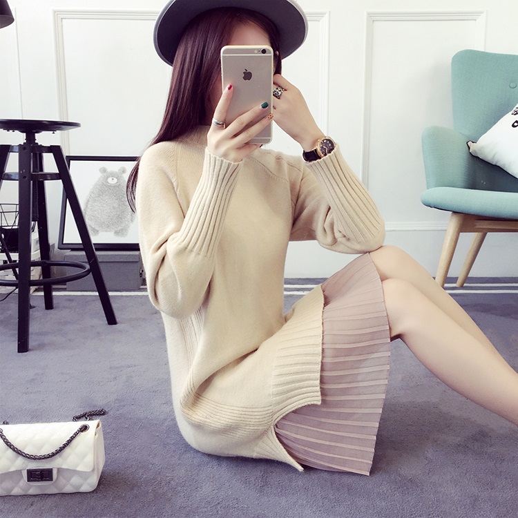 พร้อมส่ง- เดรสไหมพรม DT514 (สีครีม)