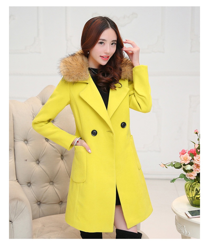 พรีออเดอร์ - เสื้อโค้ทผ้าวูลกันหนาว Pre - CT682 (สีเหลือง)