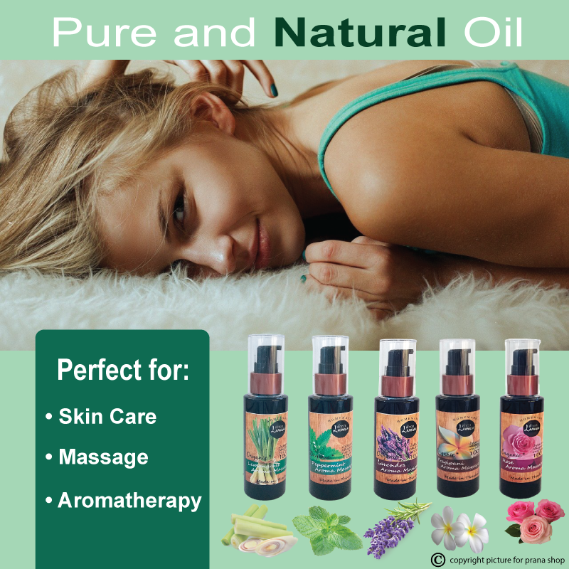 [เซตออยล์ธรรมชาติบำรุงผิวกาย] Organic Body Massage Oil Set for 5 มินต์, กุหลาบ, ลาเวนเดอร์, ลีลาวดี, ตะไคร้ (50ml.x5กลิ่น)
