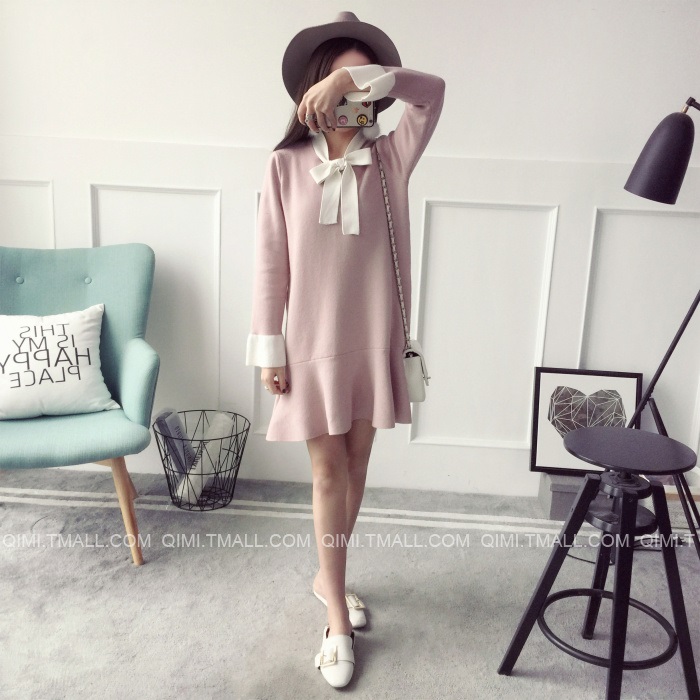 พรีออเดอร์ - เดรสไหมพรม Pre - DT122 (สีชมพู)