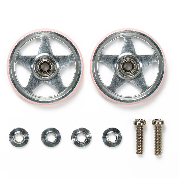 19mm Aluminum Rollers (5 Spokes) w/Plastic Rings (Pink)