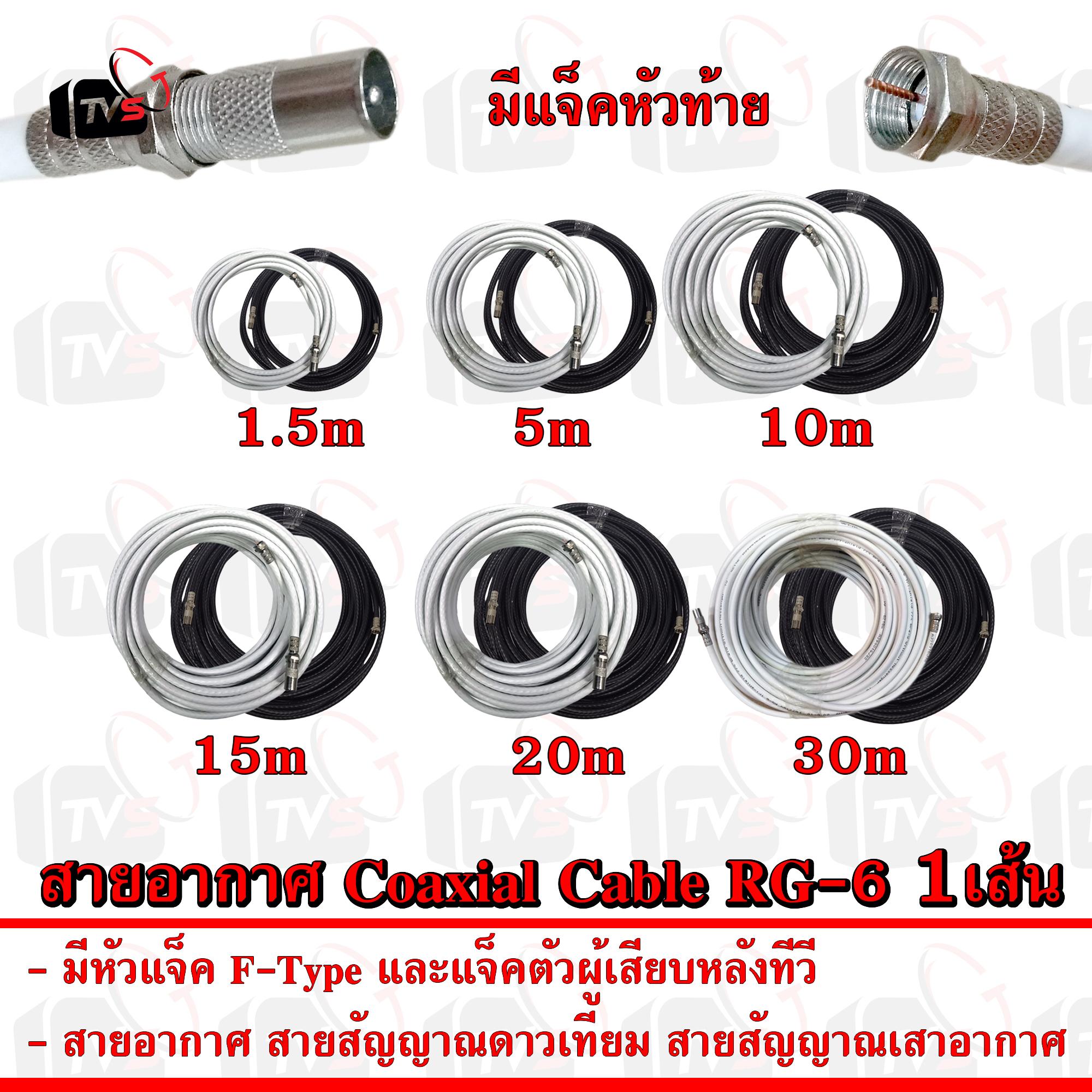 สายอากาศ Coaxial Cable RG-6 แบบตัดพร้อมเข้าแจ็คหัวท้าย