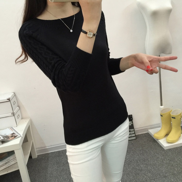 พร้อมส่ง - เสื้อไหมพรมแขนยาว ST118 (สีดำ)