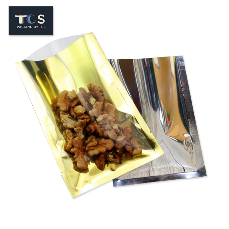 ถุงแบนหน้าใส หลังฟอยล์ทอง ซีล 3 ด้าน (เมทัลไลท์)