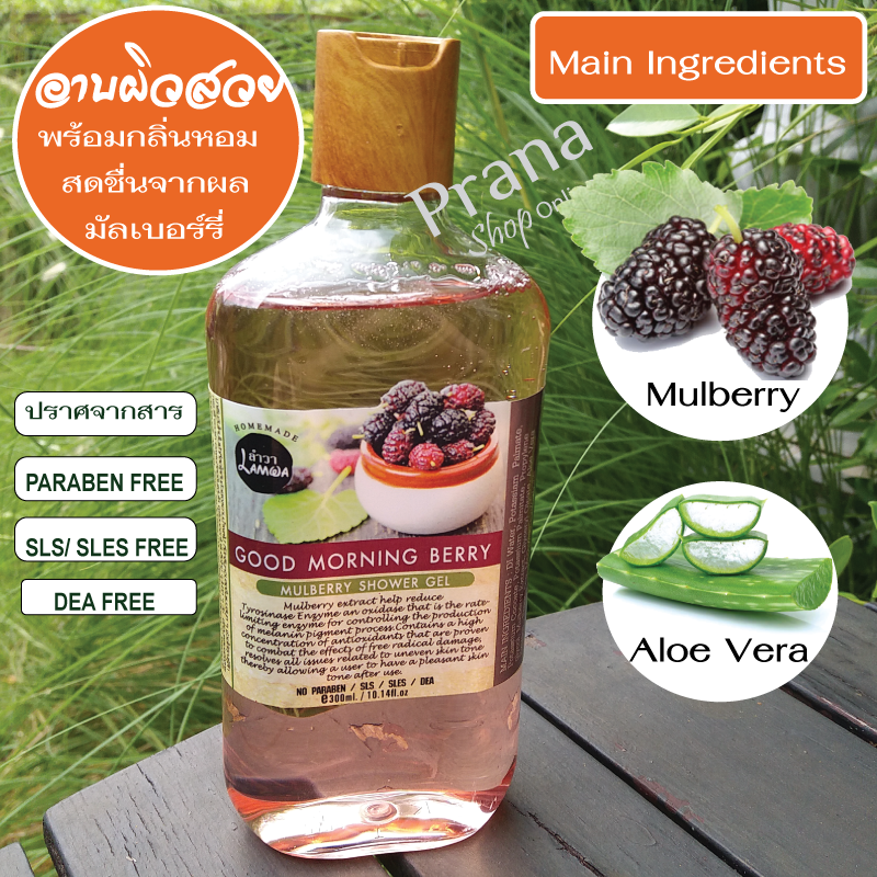 Bath & Body Set #4: เซตผลิตภัณฑ์ดูแลผิวกาย เจลอาบน้ำลูกหม่อน + เกลือภูเขาขัดผิว + ลีลาวดี ออยล์ธรรมชาติ บำรุงผิว + ฟรี กระเป๋า (รวม 4 ชิ้น)