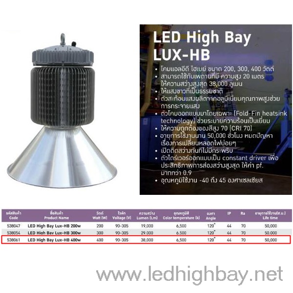 โคมไฮเบย์ LED EVE LUX-HB 400w