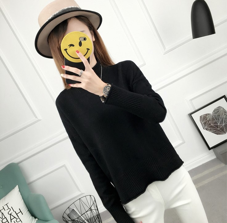 พร้อมส่ง - เสื้อไหมพรมทรงหลวม ST198 (สีดำ)