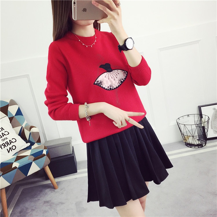 พรีออเดอร์ - เสื้อไหมพรมแฟชั่นลายการ์ตูน Pre- ST723 (สีแดง)