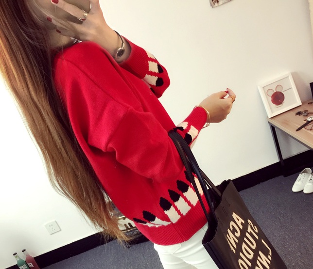 พร้อมส่ง - เสื้อไหมพรมแฟชั่น ST120 (สีแดง)