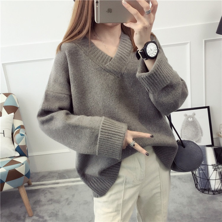 พรีออเดอร์ - เสื้อไหมพรมแฟชั่นแขนยาว Pre - ST775 (สีเทาเข้ม)