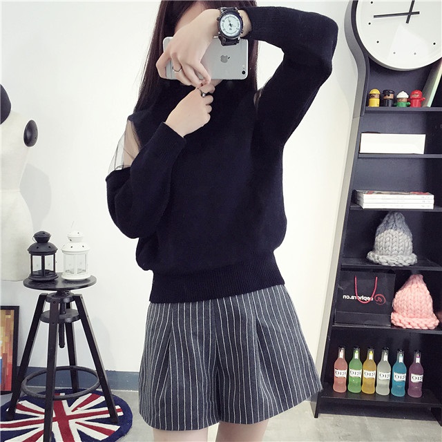 พรีออเดอร์ - เสื้อไหมพรมแฟชั่นแขนยาว Pre - ST667 (สีดำ)