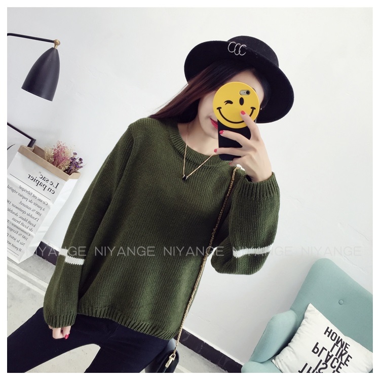 พรีออเดอร์ - เสื้อไหมพรมแฟชั่นแขนยาว Pre - ST781 (สีเขียวขี้ม้า)