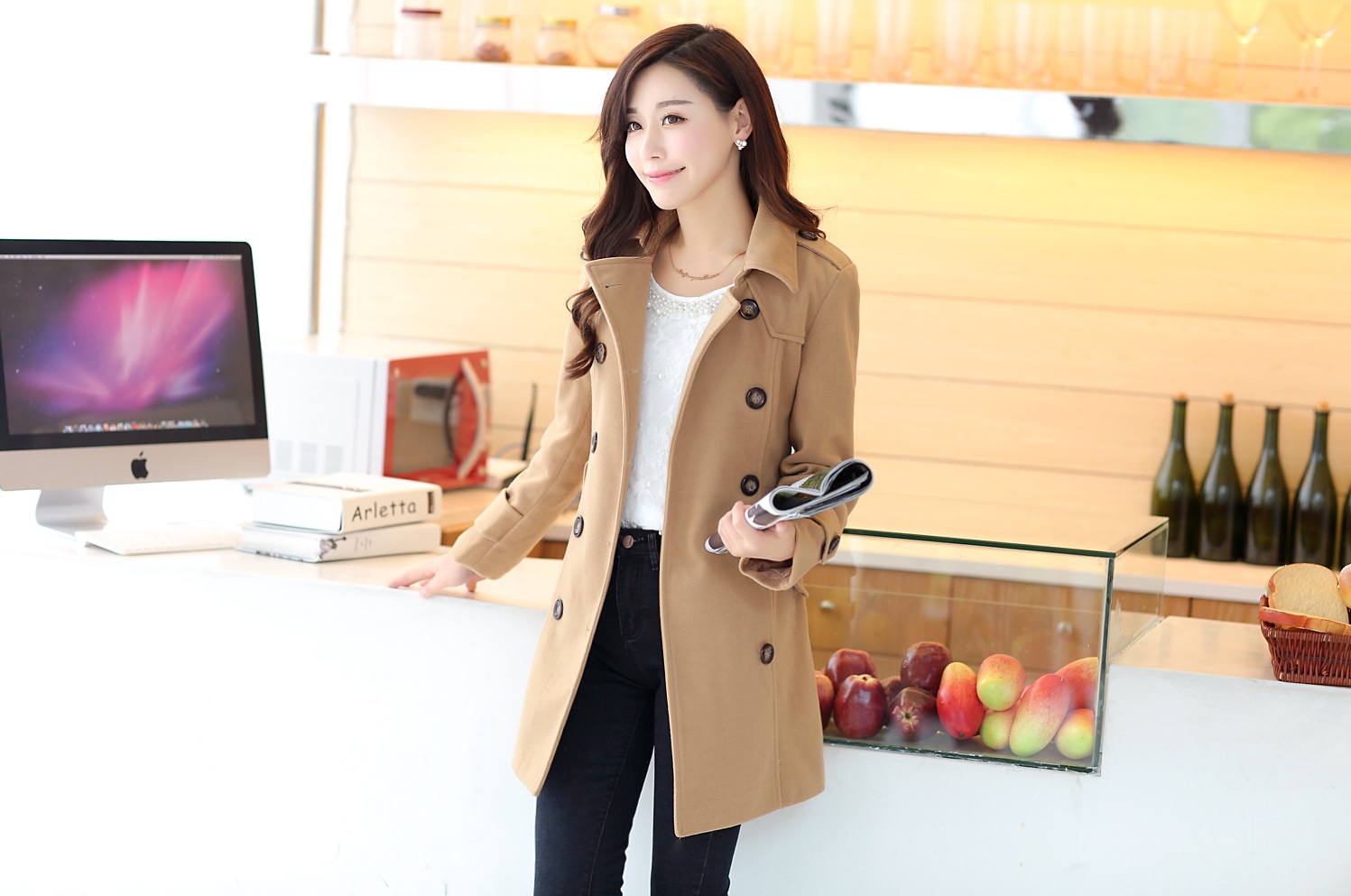 พร้อมส่ง - เสื้อโค้ทผ้าวูลกันหนาว CT150 (สีน้ำตาล)