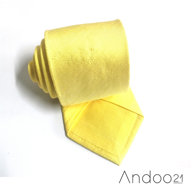 NT377_เนคไทผ้าไหม สีเหลือง หน้ากว้าง 3 นิ้ว