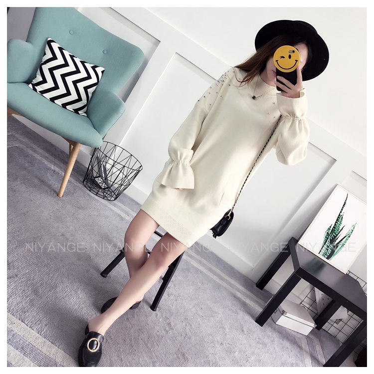 พรีออเดอร์ - เดรสไหมพรม Pre - DT131 (สีขาว)